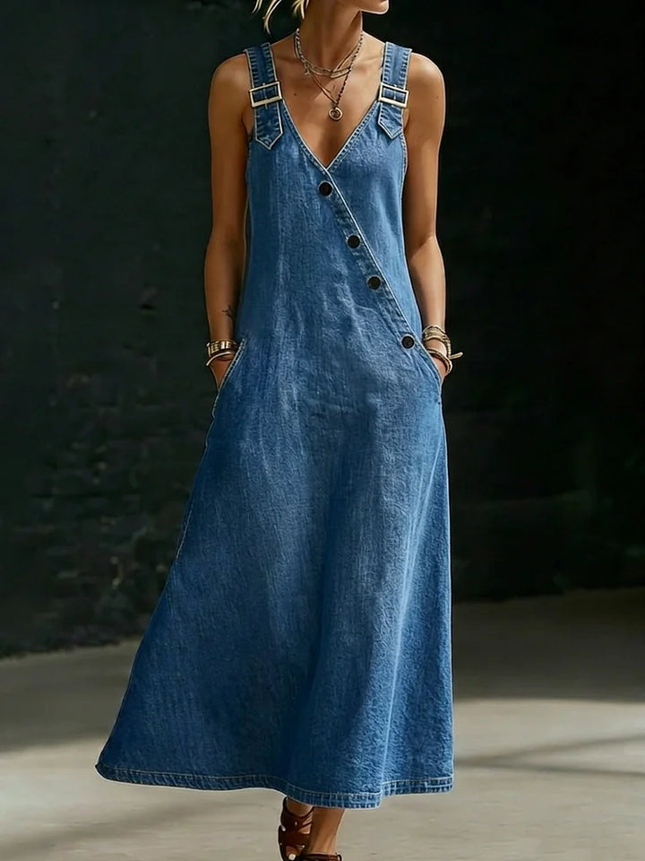 Vera™ | Abito in Denim Lungo con Bottoni
