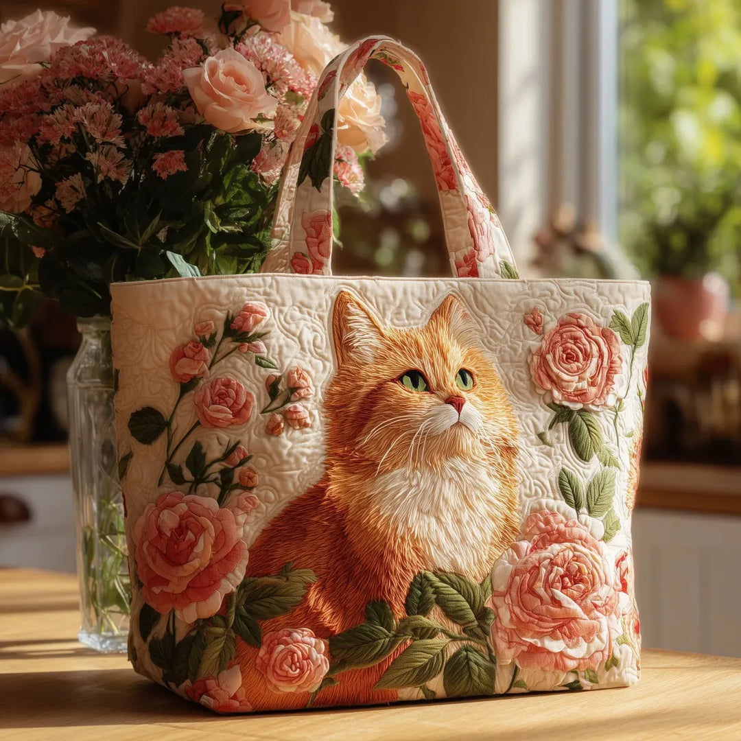 Borsa Artigianale - Gatto Arancione e Rose