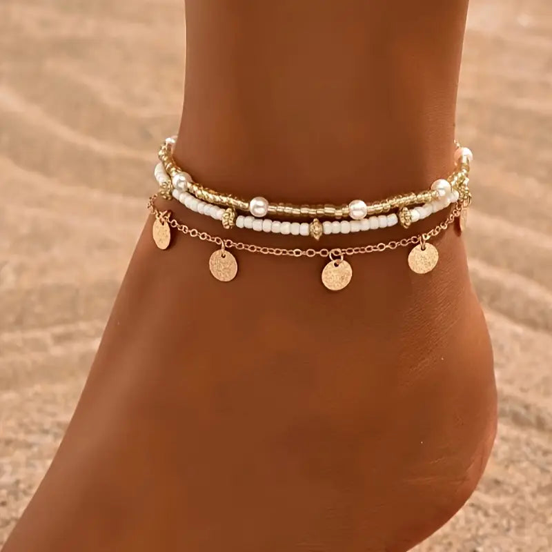 Set di 3 cavigliere a strati Coastal Charm | Oro