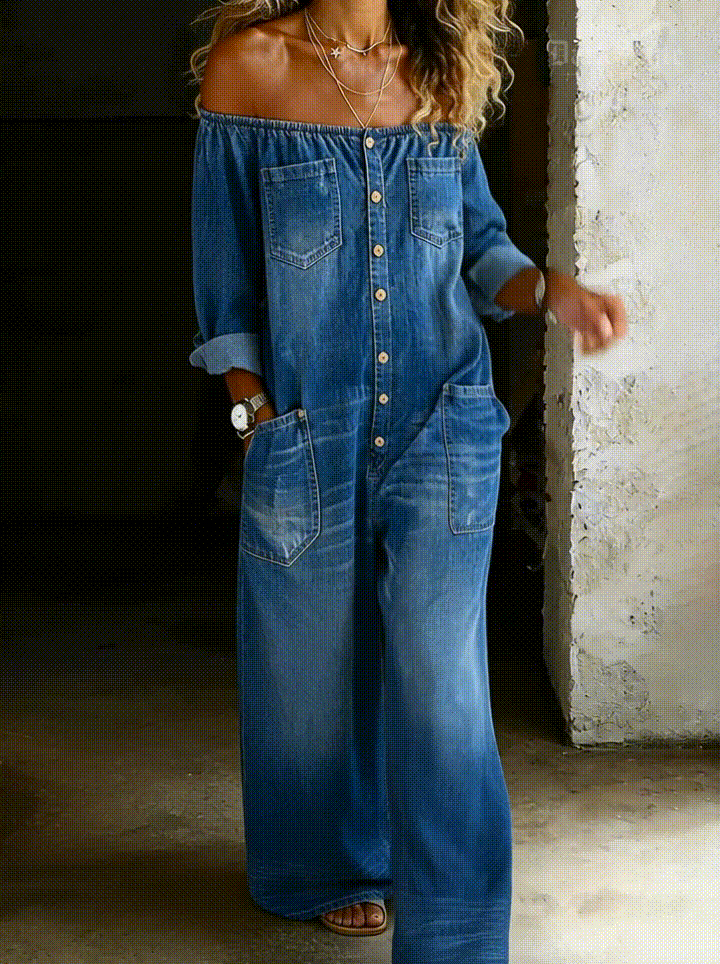 Elena™ | Salopette in Denim con Design Off-the-Shoulder