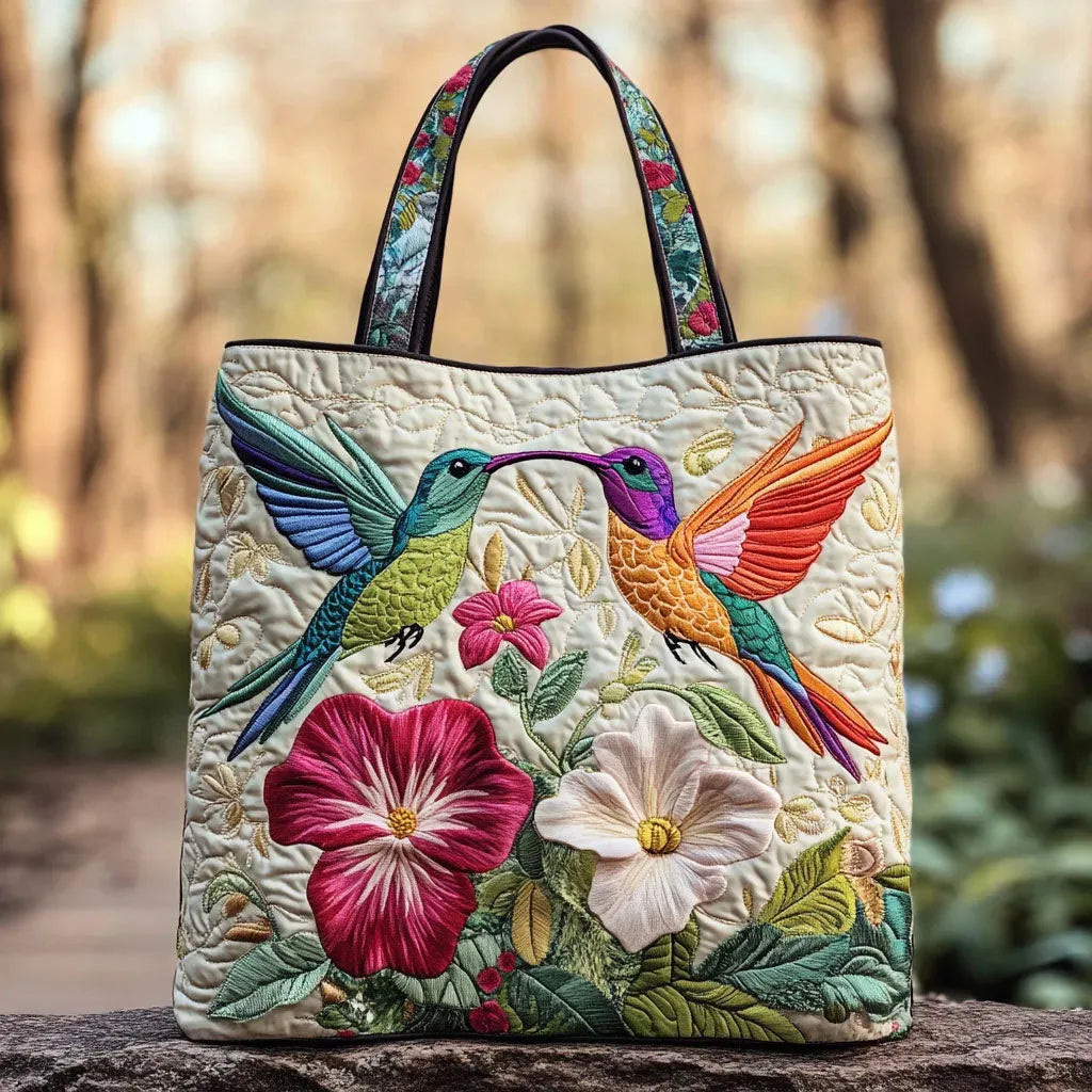 Borsa Artigianale - Colibrì e Fiori Bianchi
