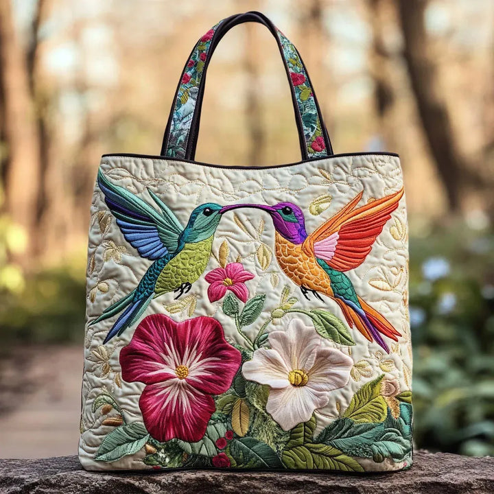 Borsa Artigianale - Colibrì e Fiori Bianchi