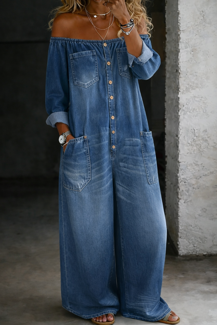 Elena™ | Salopette in Denim con Design Off-the-Shoulder