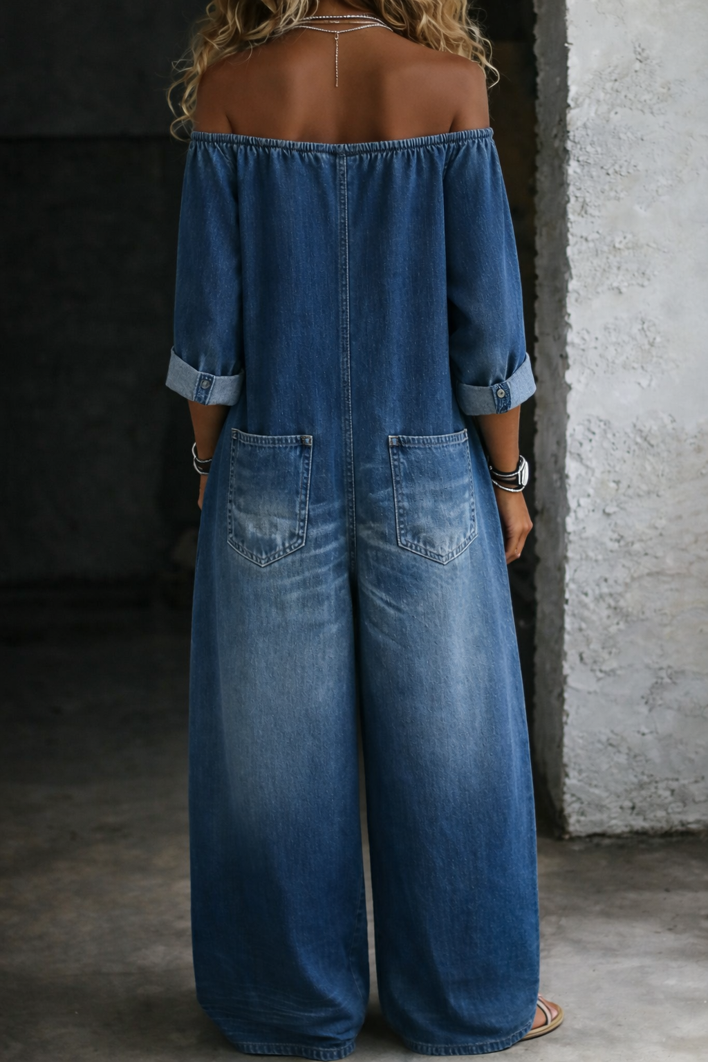 Elena™ | Salopette in Denim con Design Off-the-Shoulder