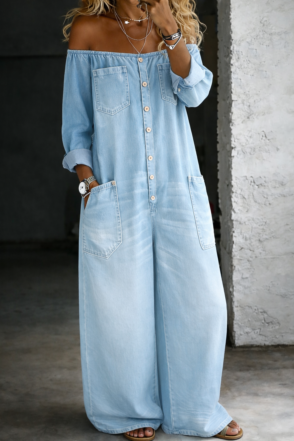 Elena™ | Salopette in Denim con Design Off-the-Shoulder
