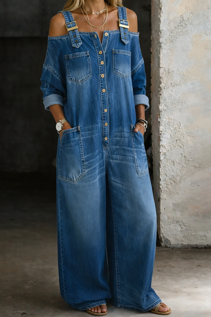 Sophia™ | Salopette in denim con design off-shoulder