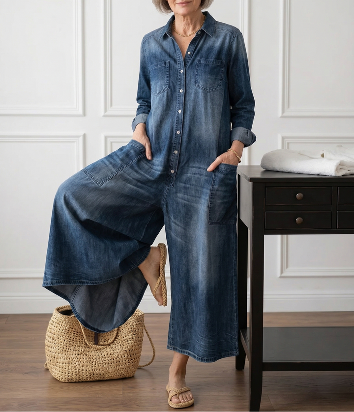 Diana™ | Salopette in Denim Vintage con Bottoni