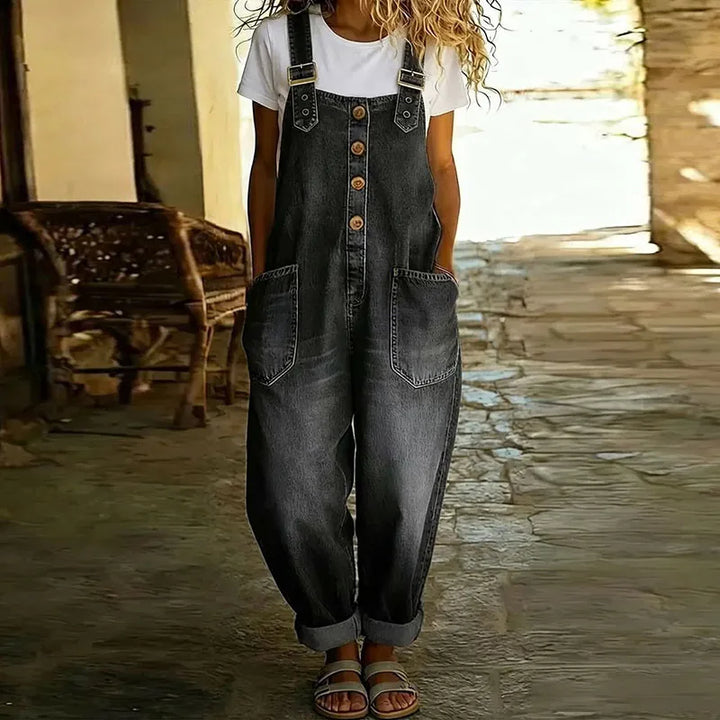 Mae™ | Salopette in Cotone Morbido Effetto Denim Vintage