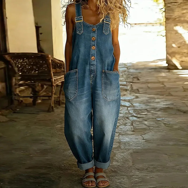 Mae™ | Salopette in Cotone Morbido Effetto Denim Vintage