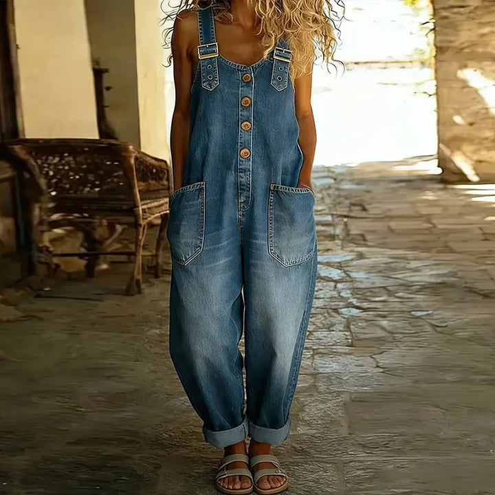 Mae™ | Salopette in Cotone Morbido Effetto Denim Vintage