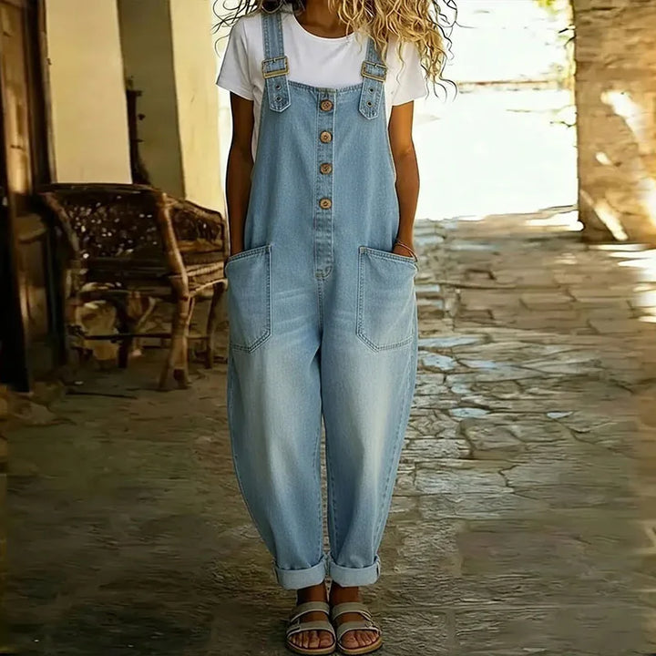 Mae™ | Salopette in Cotone Morbido Effetto Denim Vintage