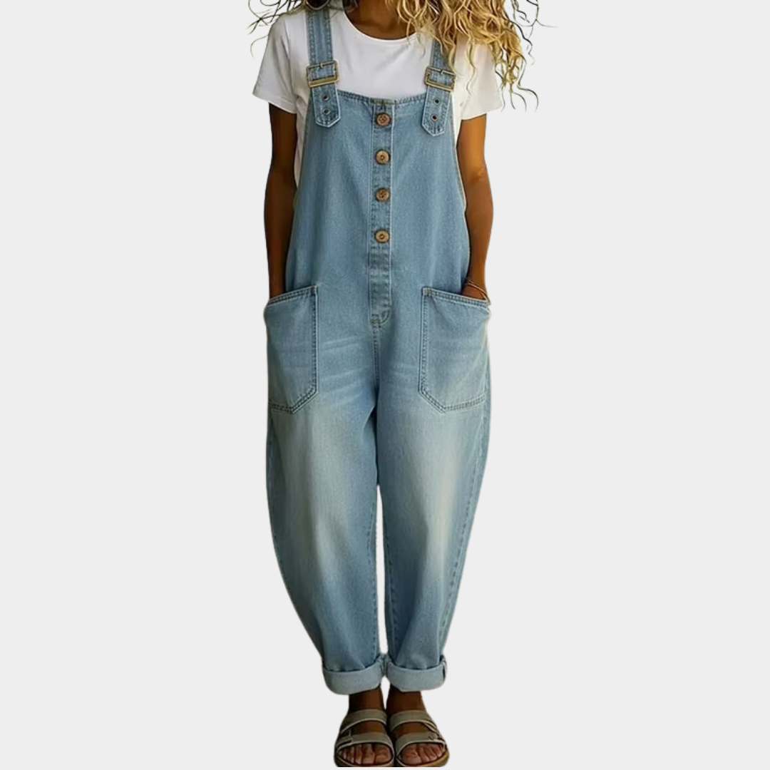 Mae™ | Salopette in Cotone Morbido Effetto Denim Vintage