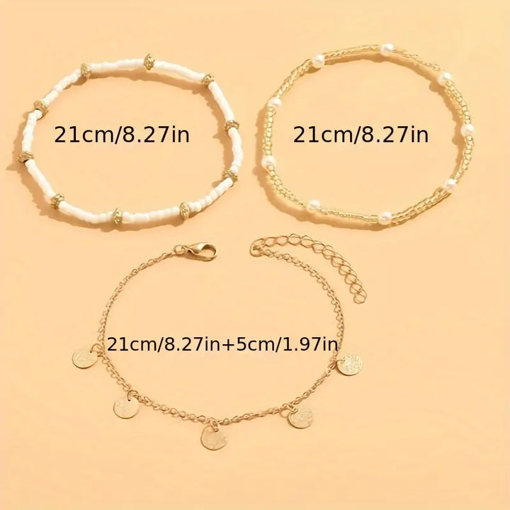 Set di 3 cavigliere a strati Coastal Charm | Oro