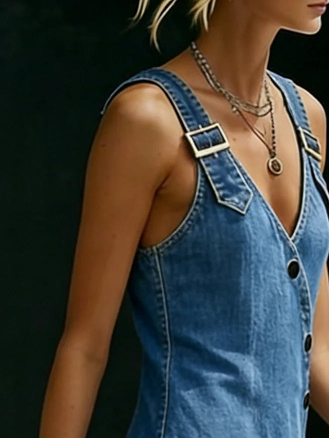 Vera™ | Abito in Denim Lungo con Bottoni
