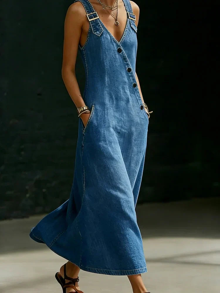 Vera™ | Abito in Denim Lungo con Bottoni