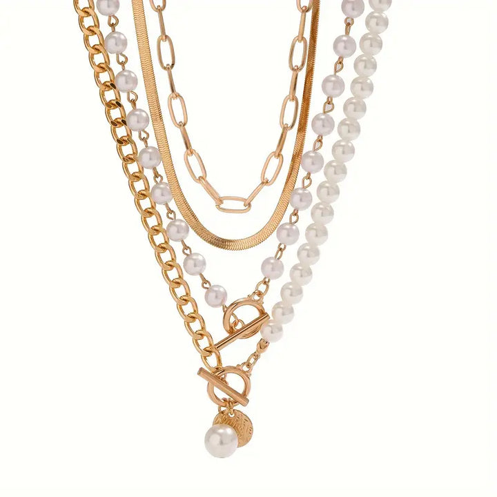 Set di collana vintage con perla e catena a serpente | Oro