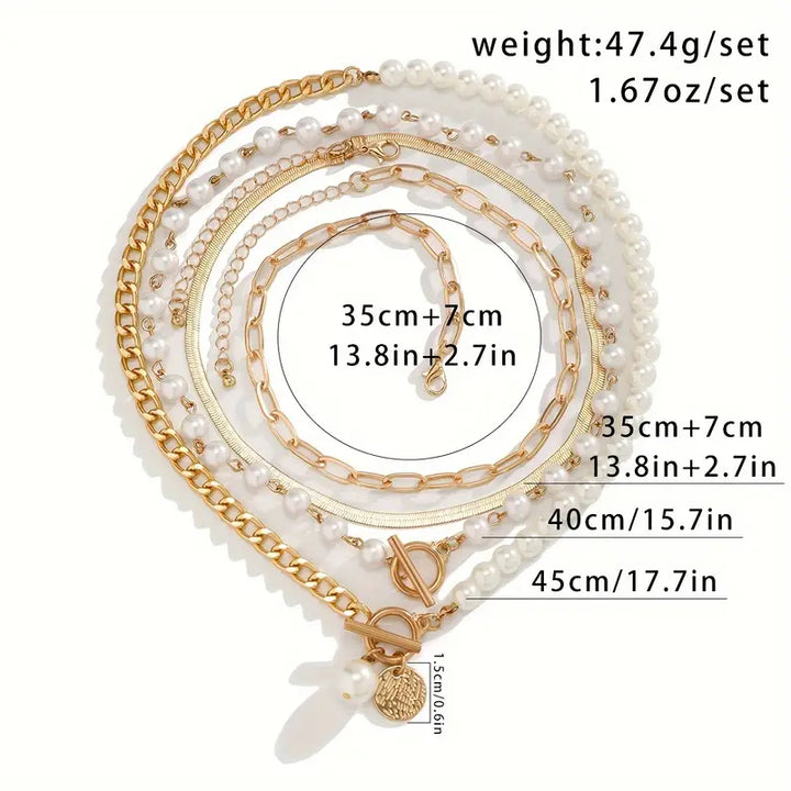 Set di collana vintage con perla e catena a serpente | Oro