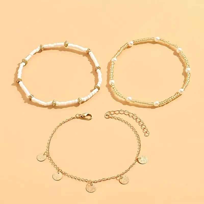 Set di 3 cavigliere a strati Coastal Charm | Oro