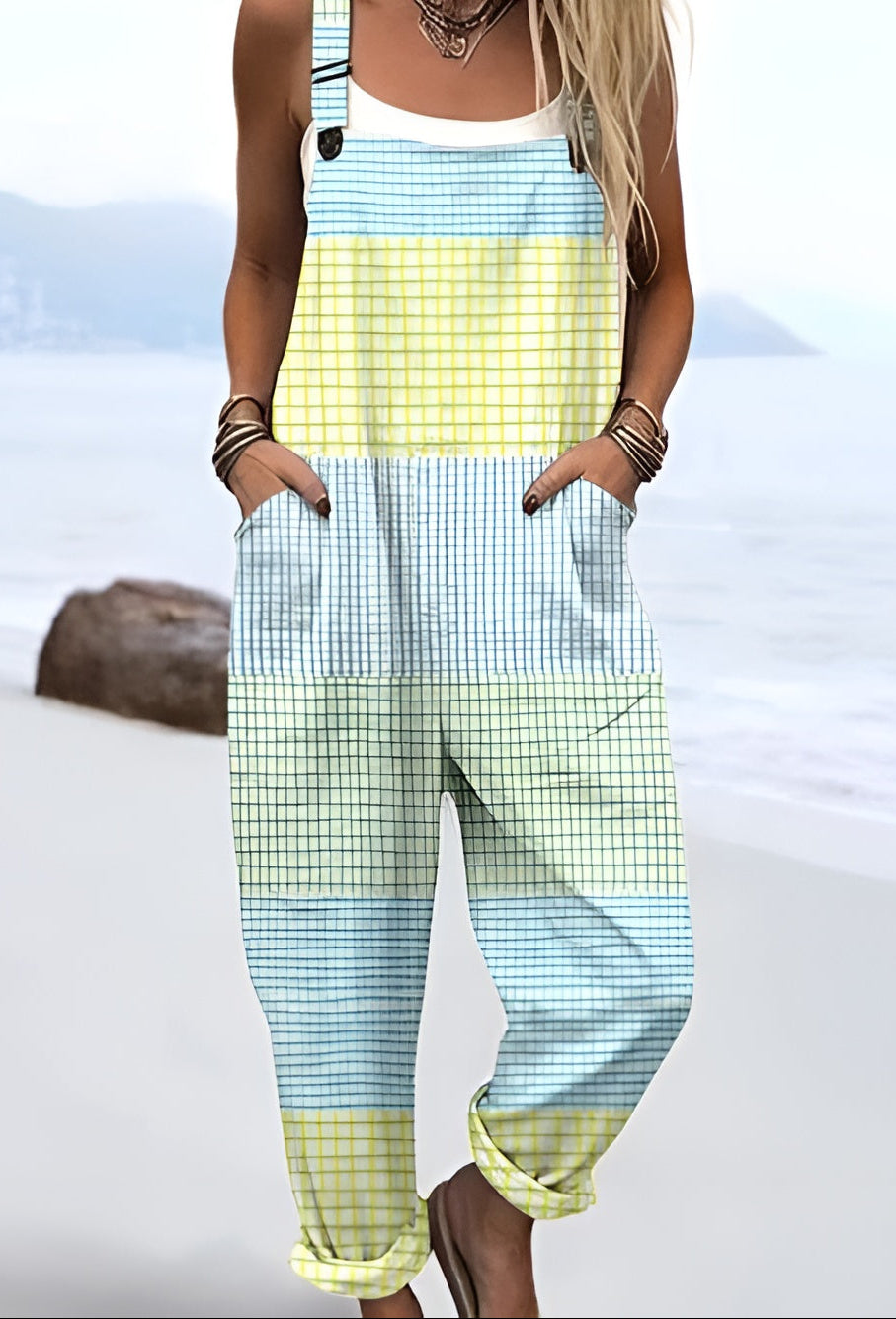 Tilde | Pantaloni con bretelle a quadri pastello
