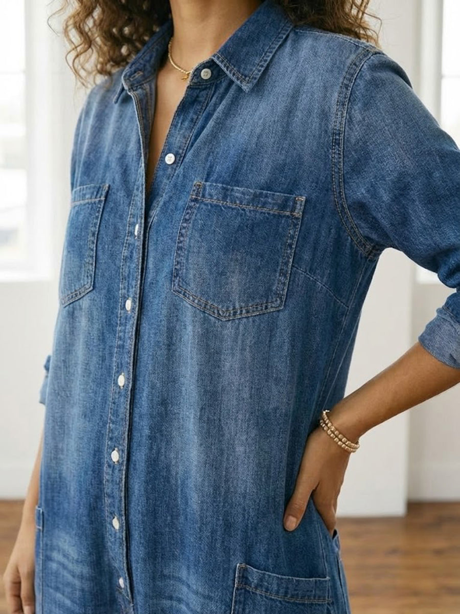 Diana™ | Salopette in Denim Vintage con Bottoni
