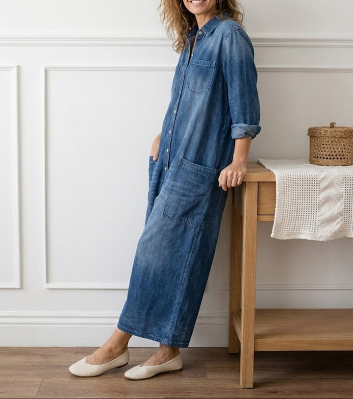 Diana™ | Salopette in Denim Vintage con Bottoni