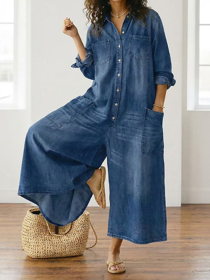 Diana™ | Salopette in Denim Vintage con Bottoni