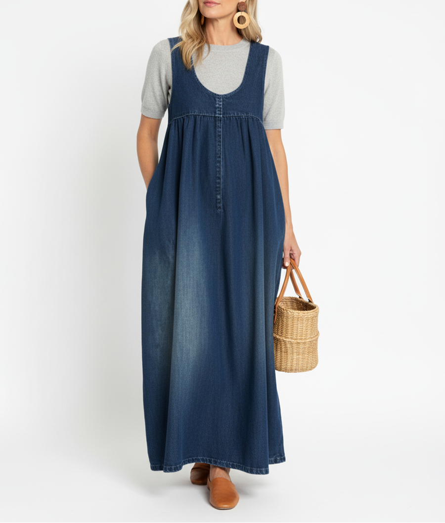 Karen™ | Vestito Maxi in Denim Lavato Vintage