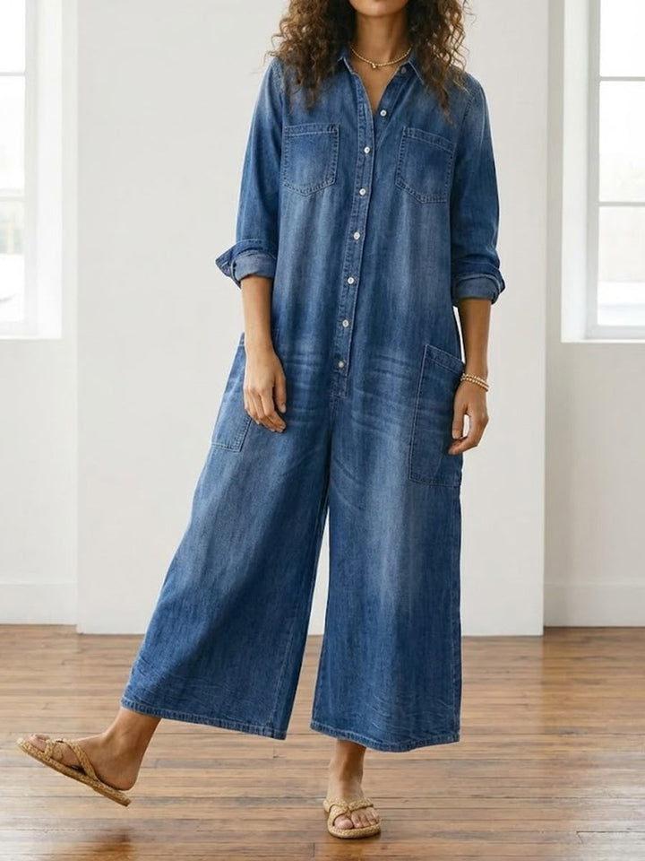 Diana™ | Salopette in Denim Vintage con Bottoni
