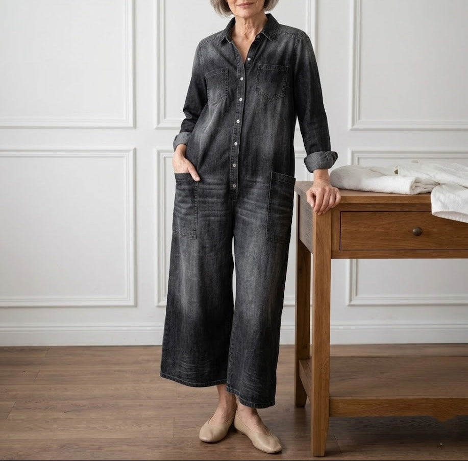 Diana™ | Salopette in Denim Vintage con Bottoni
