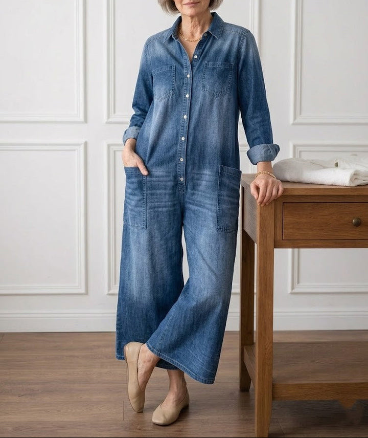 Diana™ | Salopette in Denim Vintage con Bottoni